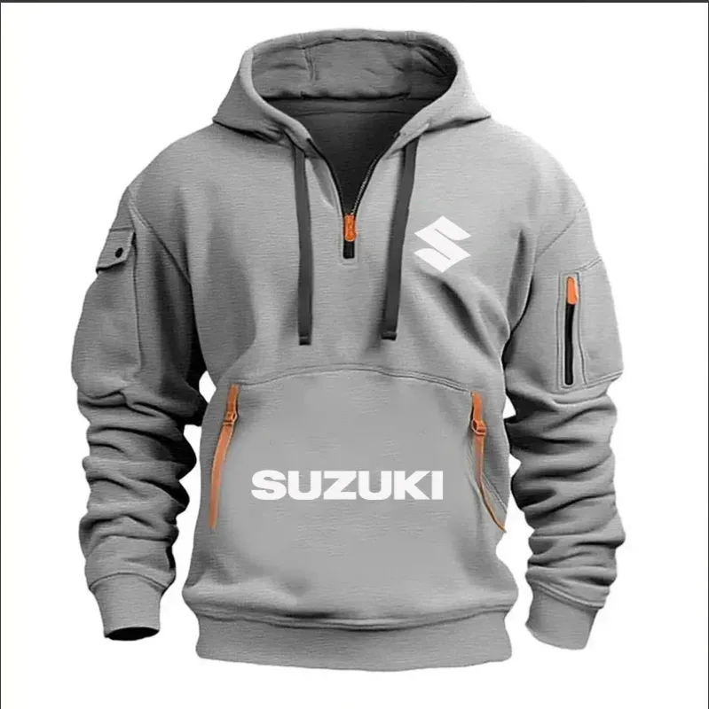 Suzuki Logo Men's Outdoor Hoodie Half Stand Collar Warm Shirt for Cycling Autumn Winter 2026 New Collection