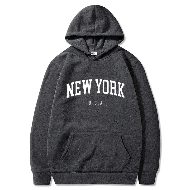 Women New York U.S.A City Hoodies Fashion Letter Printed Graphic Sweatshirts Loose CasuaMen l Harajuku Hooded Pullover Sportwear