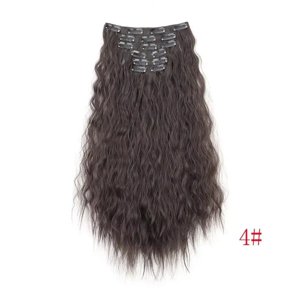 24 Inch Clip In Hair Extensions 6PCS Hair Extensions Long Water Wave Hair Full Head Synthetic Clip On Hairpiece For Women Girls