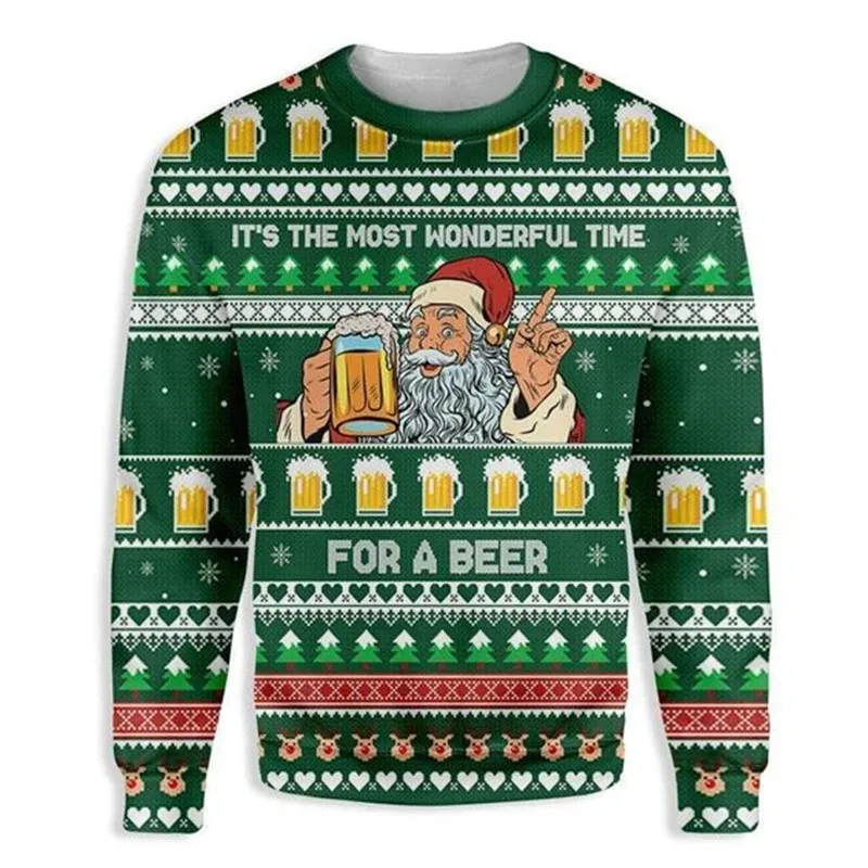 Fashion Santa Claus Graphic Ugly Christmas Sweatshirt For Men Casual Autumn Winter 3D Printed Sweater Loose Breathable Pullovers