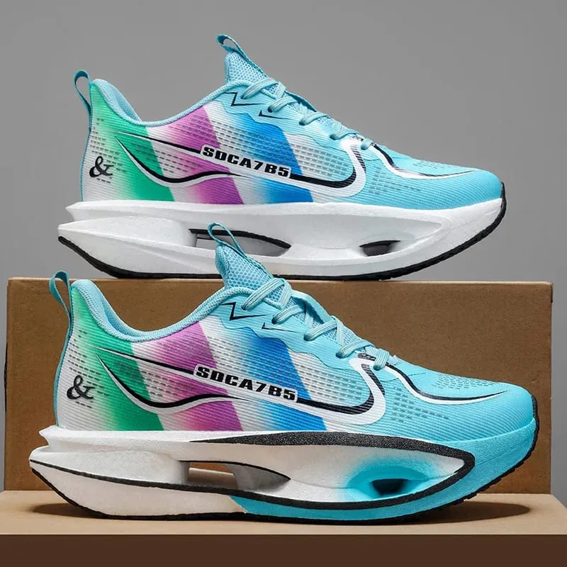 Unisex Lightweight Breathable Running Shoes - Cushioning and Wear-Resistant Technology White/Blue/Orange Color Combination Low-Top Mesh Design Suitable for Marathon Sprint and Casual Wear - All-Season Sneakers with Flexible Rubber Sole