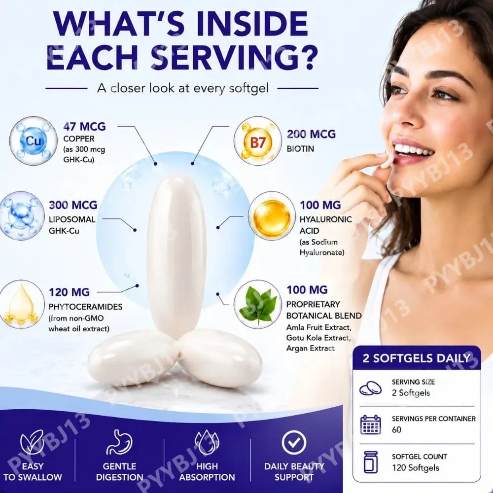 ArtoaLabs GHK-Cu Copper Peptide 300mcg Supplement Advanced Skin Hair Complex with Hyaluronic Acid Biotin Daily Wellness Adluts