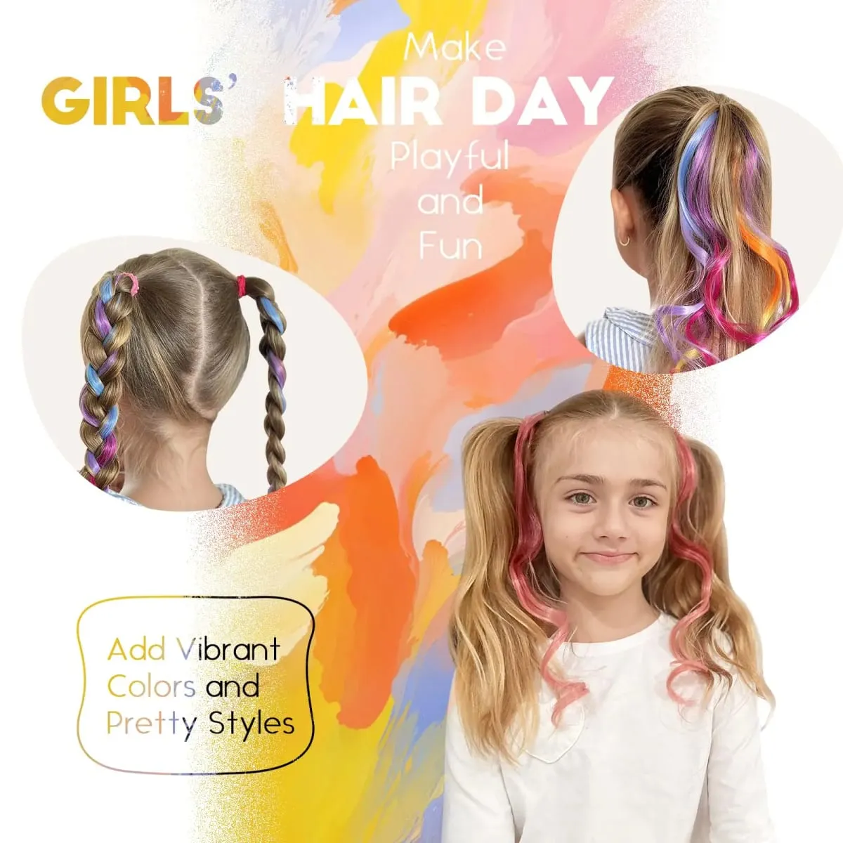 6PCS Ombre Clip In Hair Extensions Synthetic Body Wave Long Wavy Rainbow Highlight For Women Party Cosplay Festival Hair
