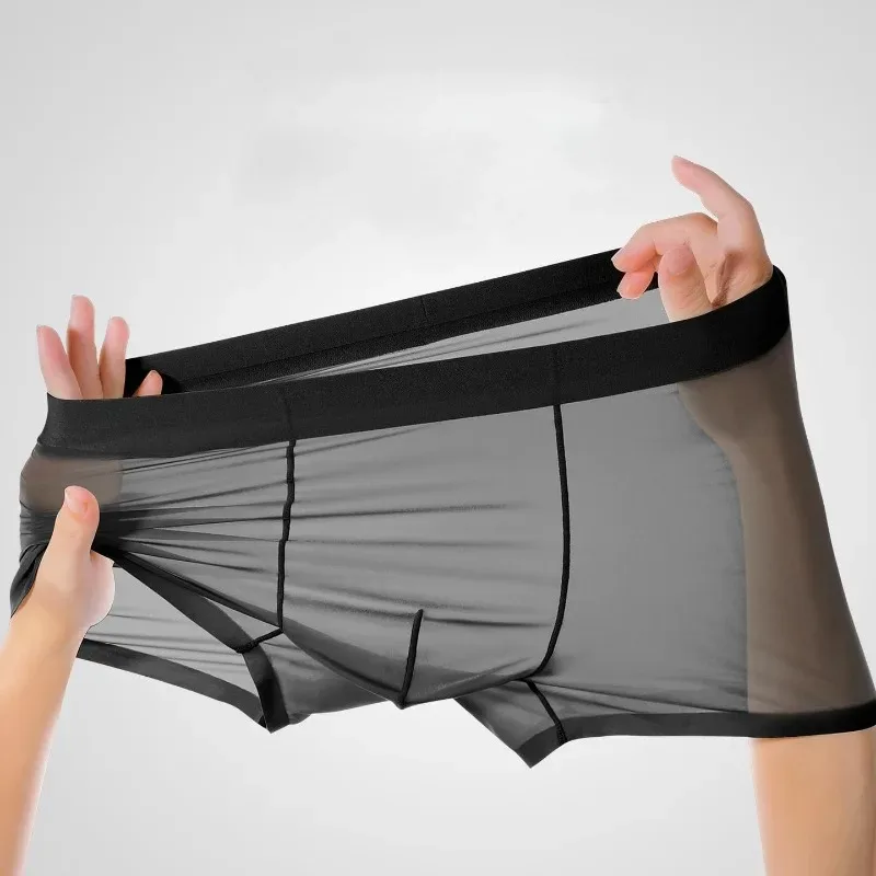 Boxer trasparenti da uomo Pantaloncini prospettici sottili senza cuciture elastici leggeri a vita media convessi a U per una vestibilità comoda