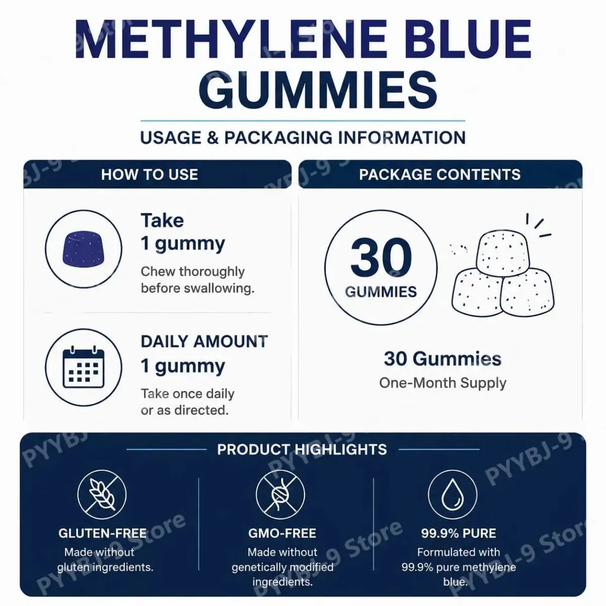 Methylene Blue Gummies with Benfotiamine Alpha Lipoic Acid Vitamin B6 & B12 for Mental Clarity and Nerve Health - 30 Gummies