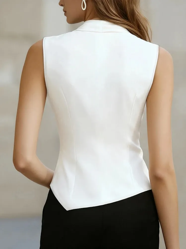 Simple and Elegant Charm High-End Feel Irregular Hem Pleated Neckline V-Neck Sleeveless Top Women's Clothing — image 6
