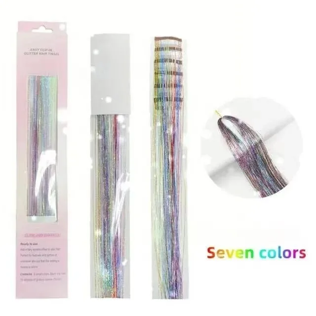 6Pcs Hair Tinsel Clip in Hair Extensions 20 Inch Synthetic Colorful Shiny Sparkle Glitter Tinsel Hair for Women Girls Cosplay