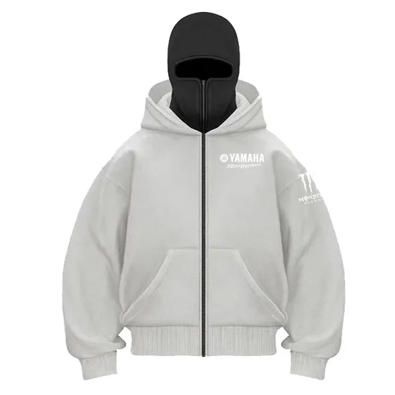 yamaha logo Printed Cotton Cycling Mask Zipper Hoodie Men and Women Autumn and Winter New Style Fashion Casual Retro Cycling Jer