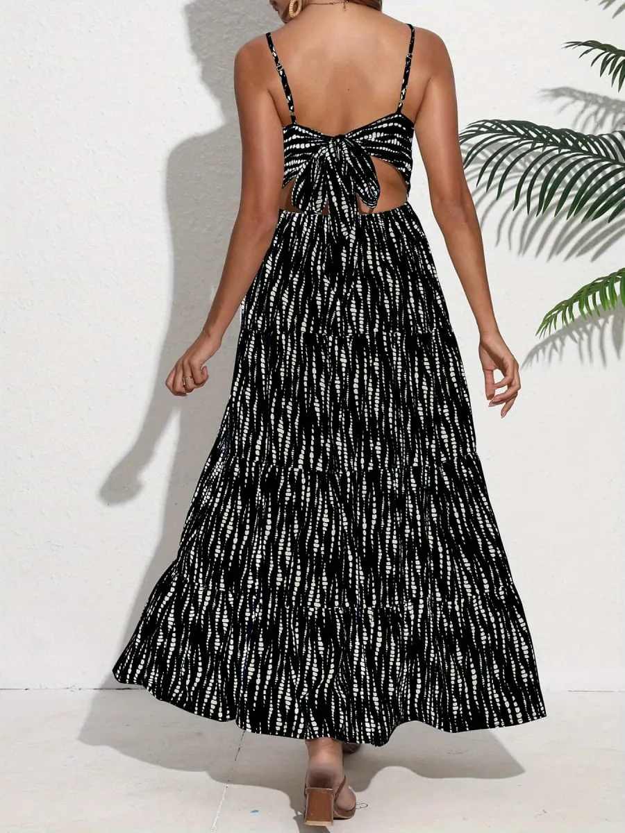 Women's Bohemian-Style Spaghetti Strap Wrap Dress with Lace-Up Back – Long Dress for Vacations and Getaways