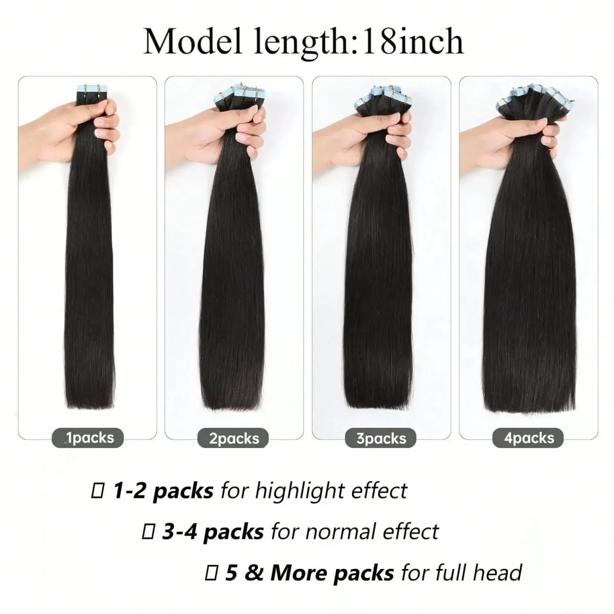 Jessie's Wig #1B Color 20pcs Straight Tape In Human Hair Extension Skin Weft Adhesive Glue On Salon Quality for Woman