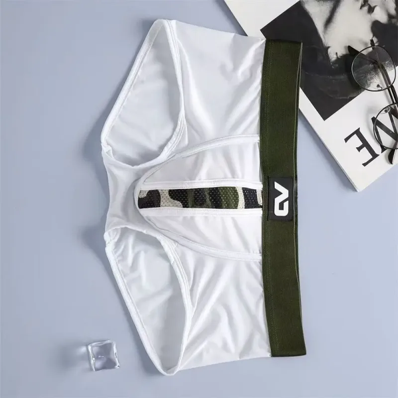 2026New men's personalized ice silk U convex low waist mesh breathable briefs, underwear fashion M388