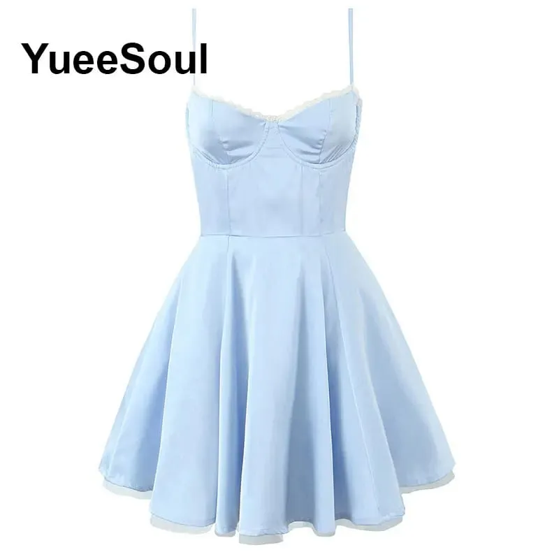 Blue Printed Mini Dress 2026 Summer New Elegant Party Birthday Evening Dresses Y2K Sweet Cute High Street Casual Women Dress