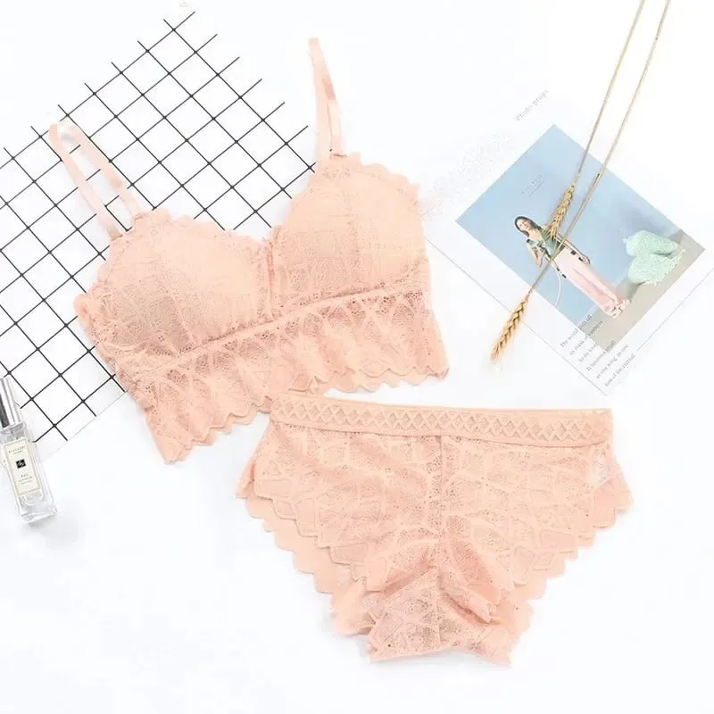 Women's Bra Set Sexy Beauty Back Tops Lace Push-up Bras and Panty Sets Wire Free Lingerie Solid Padded Intimates Underwear