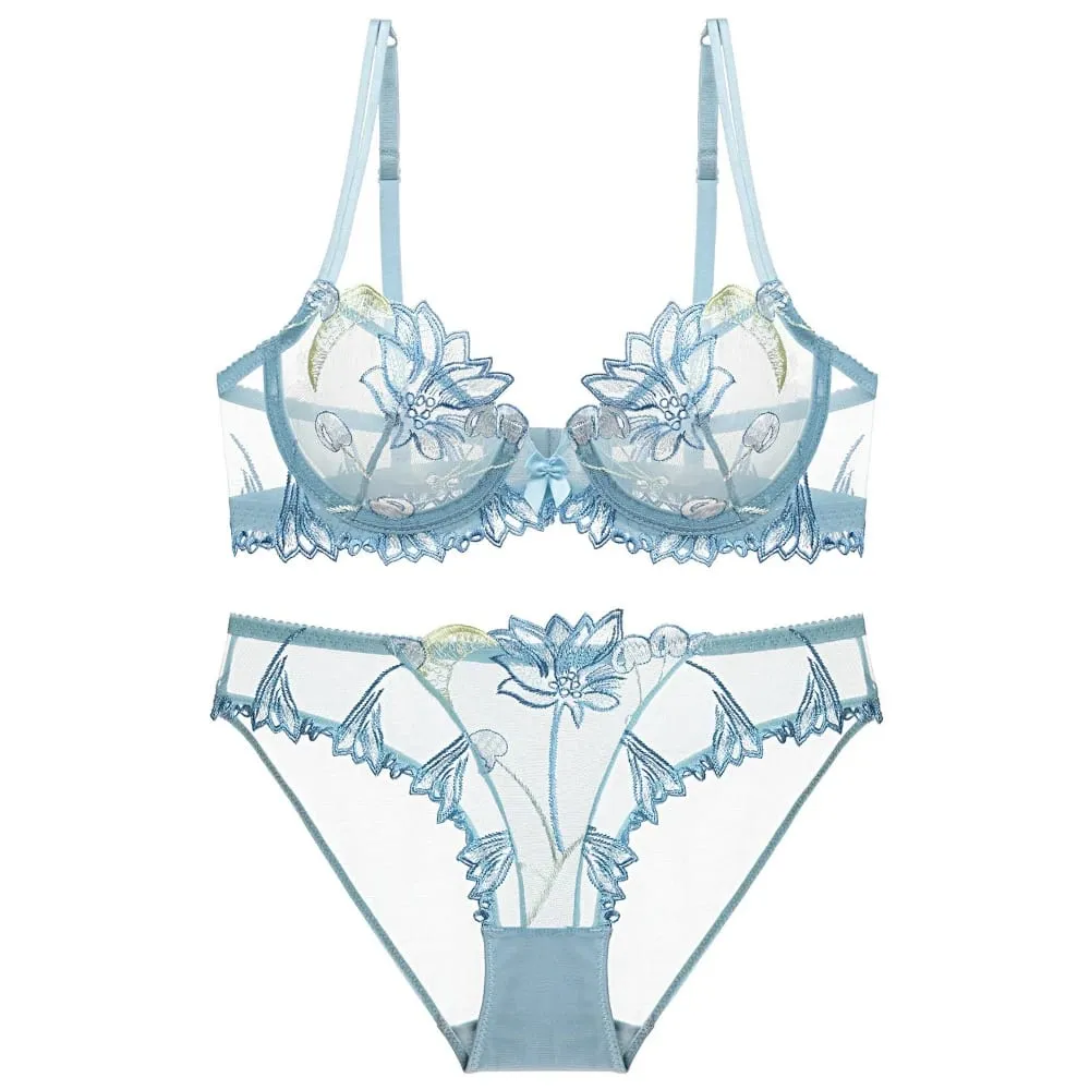 مثير الدانتيل الزهور التطريز الصدرية مجموعة رقيقة جدا تنفس الصلب حلقة Bralette الملابس الداخلية الملابس الداخلية الفرنسية Set70-90 B C D