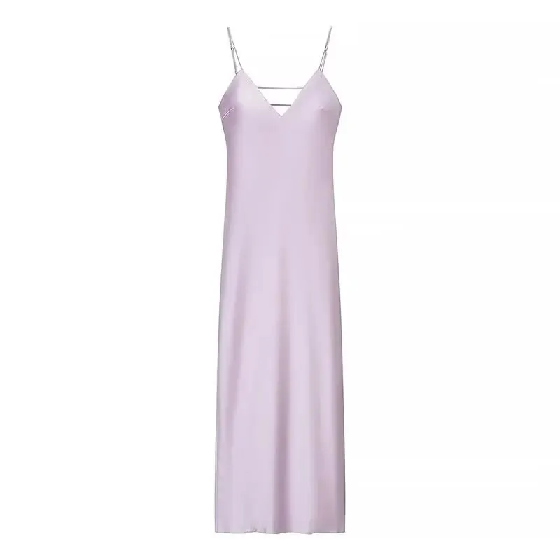 Trễ Vai Hồng Satin Đầm Maxi Thời Trang Không Tay Hở Lưng Ôm Body Khoét Hở Đồ Bầu Nữ Dạ Hội Áo Choàng 2025