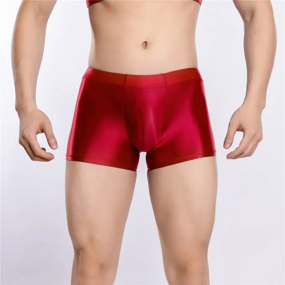 Sexy Men Hot Short Panties U Bulge Pouch Boxer Oil Shiny Glossy Smooth Lingerie Candy Color Underwear Breathable Briefs
