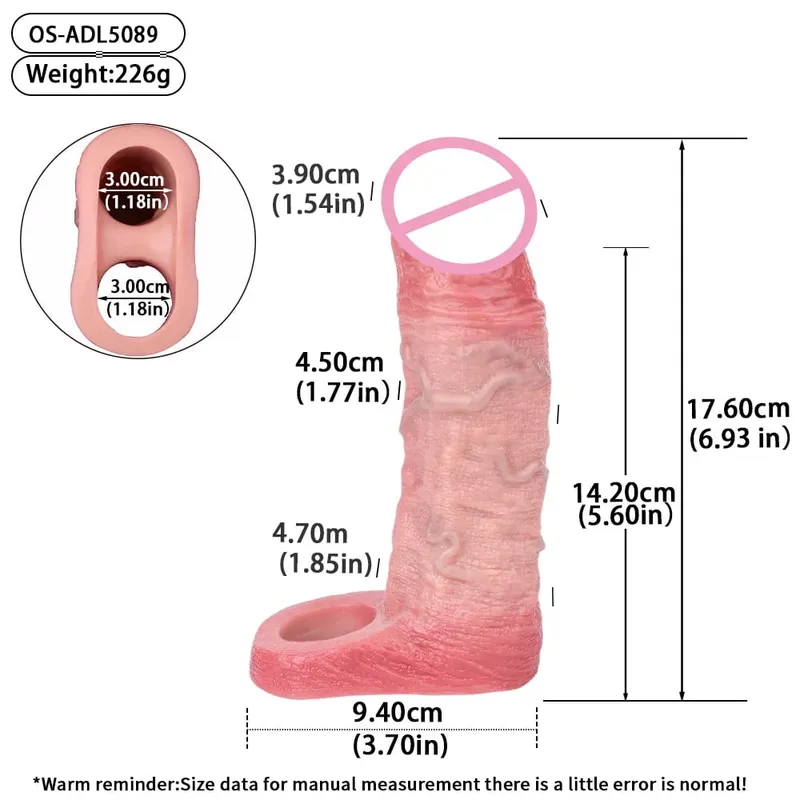 Penis Extender Device Cover Sleeve Girth Enhancement Pleasure Dildo Sheath Adult Sex Toys For Men Reusable Condom 18+