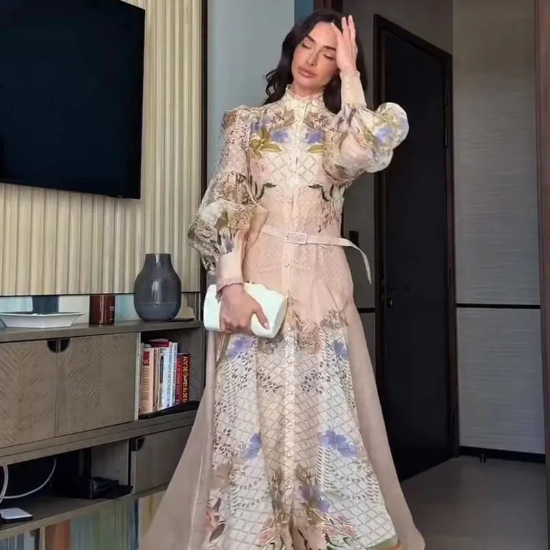 Printed Women's Maxi Dresses O-neck Big Swing Oversized Dress Irregular Hem Dresses Bohemian Female Robes Loose Partywear New