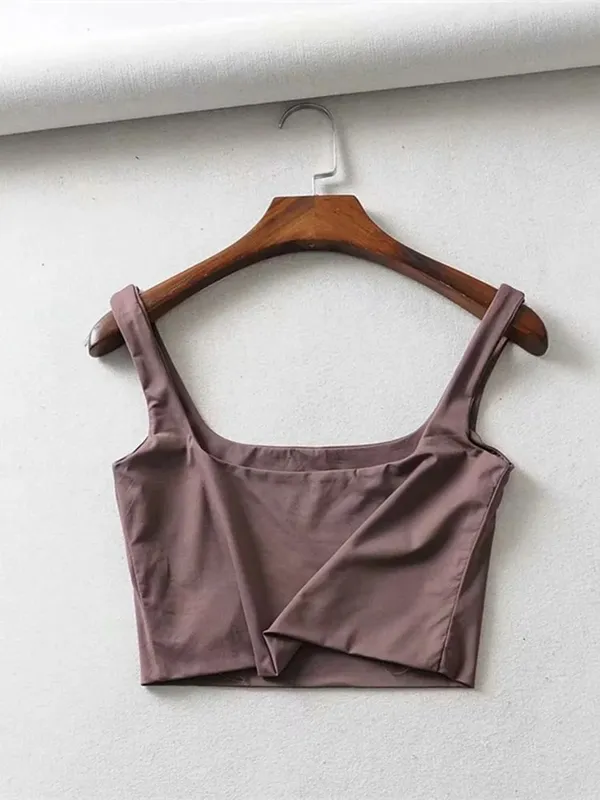 Venda quente 2025 verão feminino sexy sem mangas topos moda curto gola quadrada regatas 4 cores