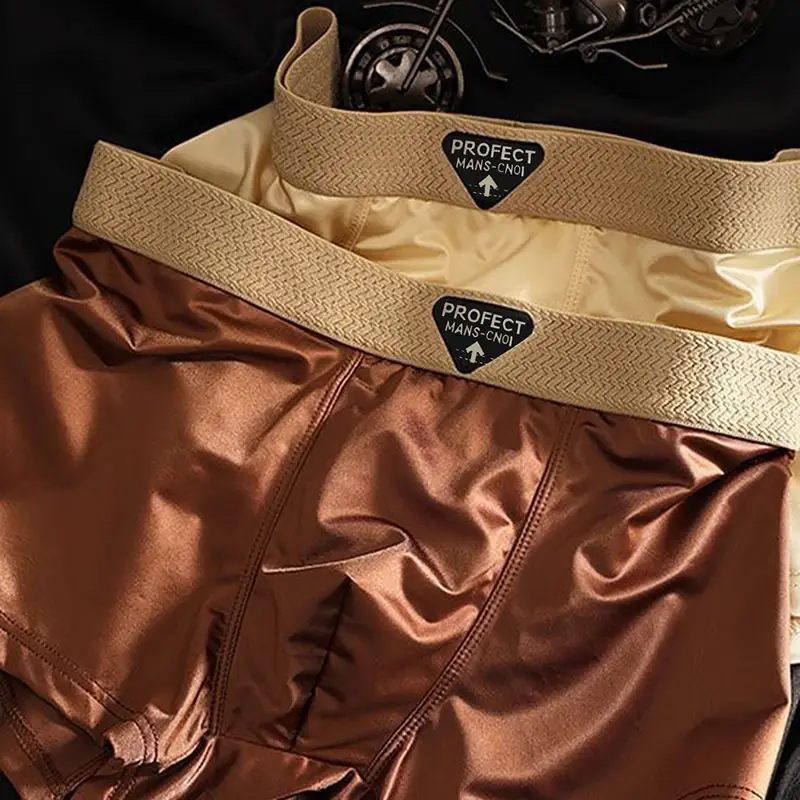 4-Piece Of Men's Underwear Summer Silk Thin Breathable Ice Silk Flat Angle Pants Solid Color Comfortable Casual Men's Underwear