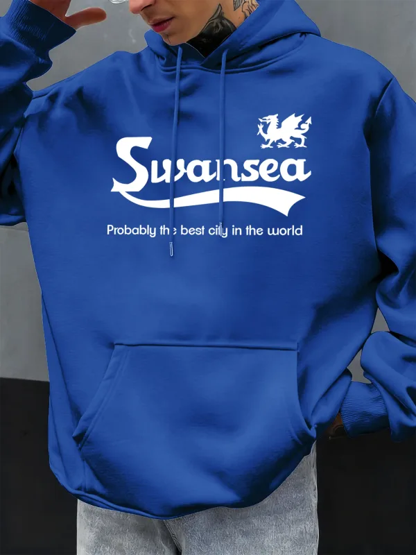 Swansea The Best City Letter Σχέδιο Φθινοπωρινά Ανδρικά με κουκούλα με κουκούλα casual fleece Soft πουλόβερ Hip hop Ρούχα φαρδιά μπλουζάκια