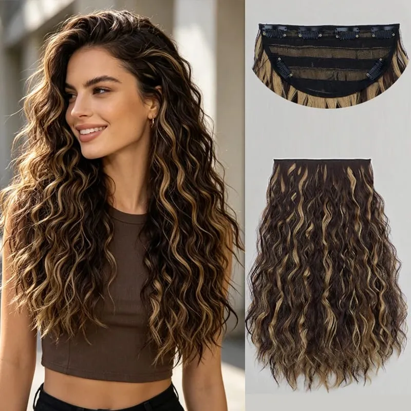 18Inch Synthetic Long Curly Wave Hair Extensions 6 Clip Heat Resistant Silky Hairpiece For Women Daily Party Use