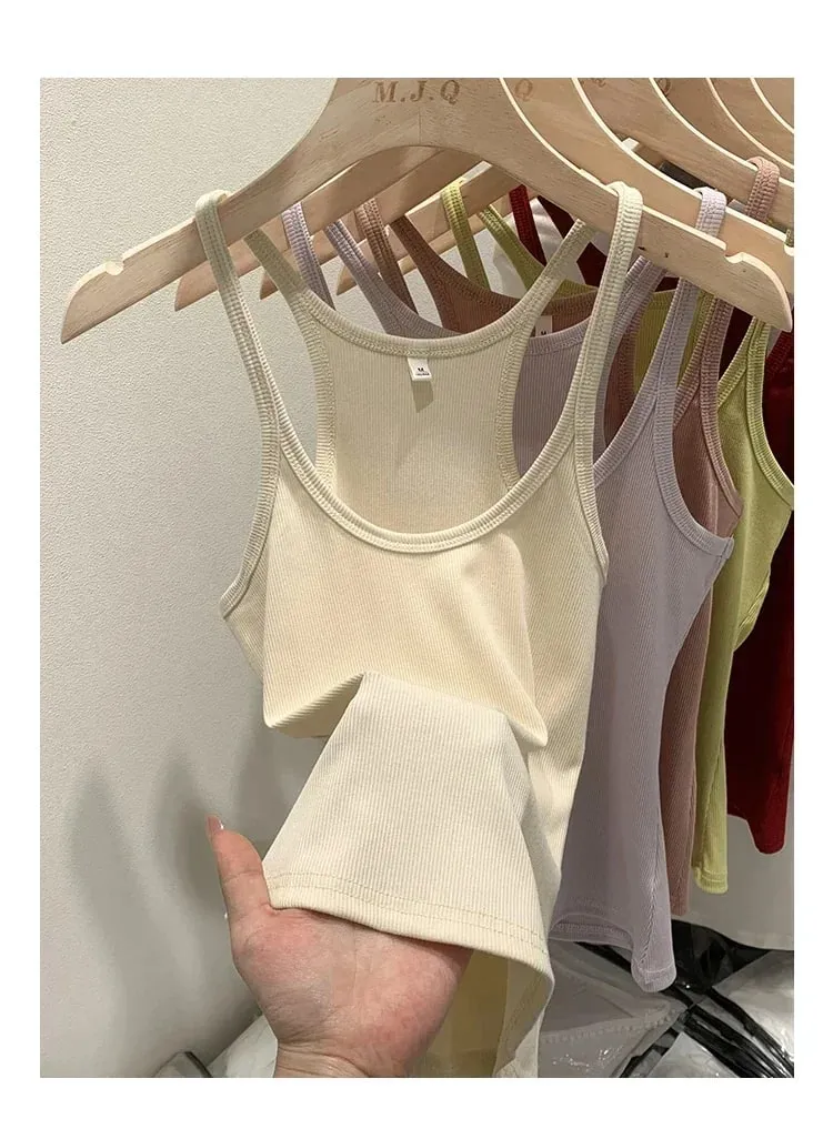 Layering Outerwear Tees 2026 Summer Y2K Hot Girl Knitted Ribbed Women Camis Figure Flattering Sleeveless Tank Top