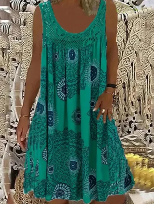 Women's S-5XL size Digital printed off shoulder sexy camisole loose fitting dress lace casual dress summer dress