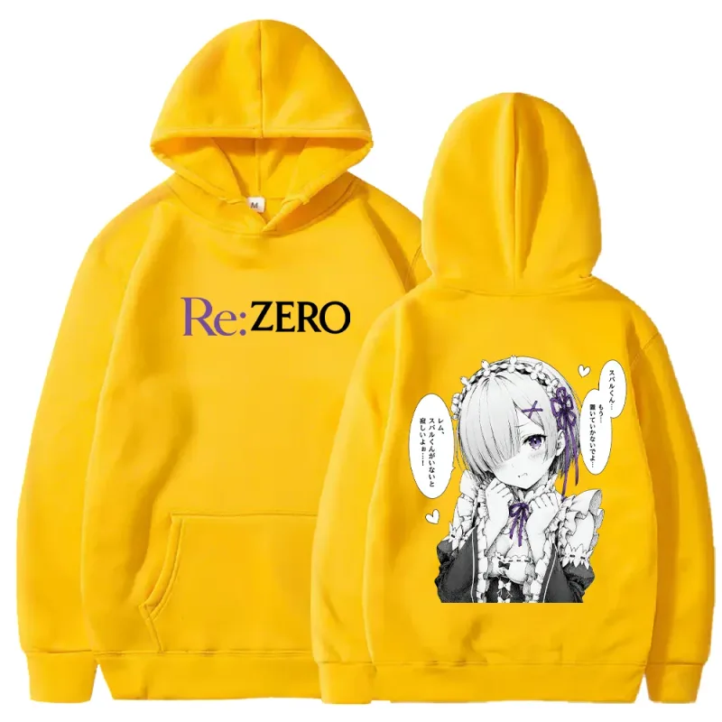 Rem Manga Re:Zero Hoodie Cetak Mode Pakaian Jalanan Harajuku Pakaian Pria Wanita Musim Gugur Lengan Panjang Kasual Pulover Bertudung Bulu