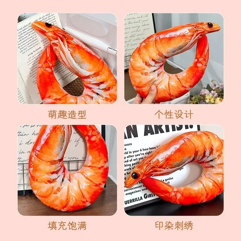 Funny Shrimp Neck Pillow Soft Plush U-shaped Travel Pillow 3D Simulation Neck Cushion for Car Airplane Office Nap