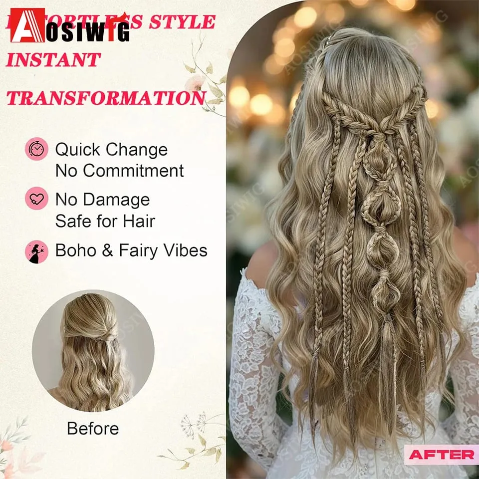 Bohemia Clip in Hair Extensions 24 Inches Fairy Hair Wig Hairpieces Synthetic Handmade Synthetic Weaving Hair Extensions Girls
