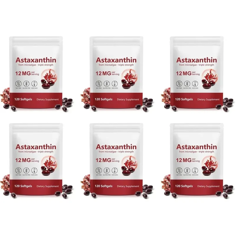 Astaxanthin Softgels 12 Mg From Microalgae Triple Strength Antioxidant Support for Skin Aging Eye Health 120 Softgels