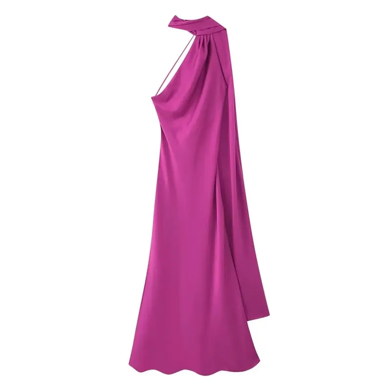 High Street Women Sexy Elegant Halter Long Dress Pambabae Fashion Backless Green Satin Party Maxi Vestidos