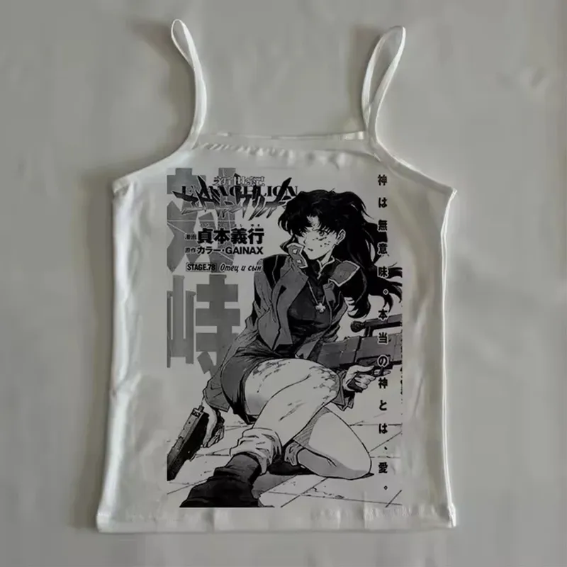 Y2k Anime Print Black Tanks Goth Sexy Bo