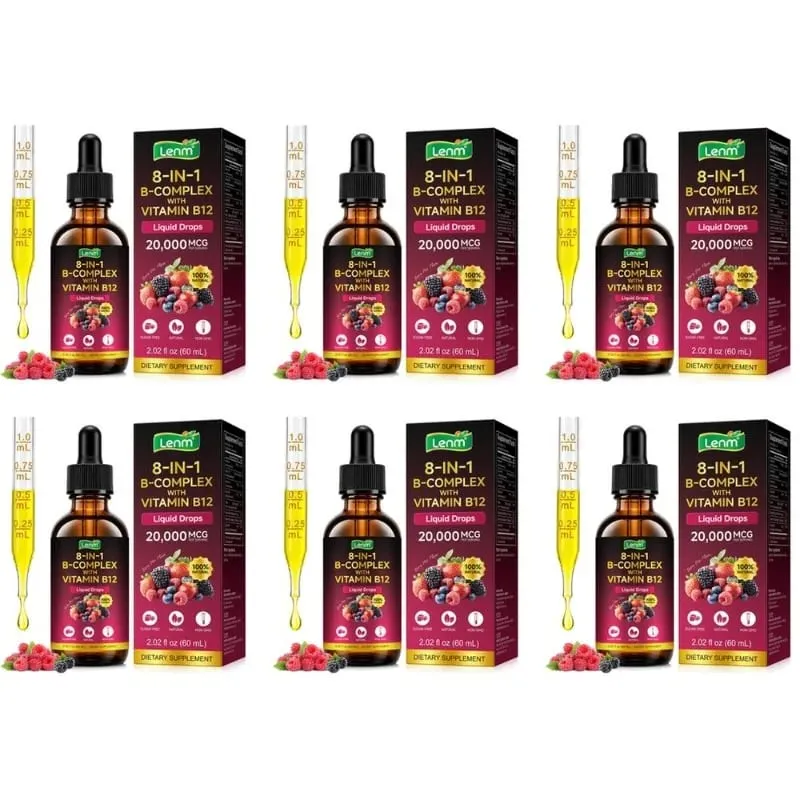 Lenm B Complex Liquid Drops 8-in-1 with B12 2000mcg B1 B2 B3 B5 B6 B7 Folate for Energy & Metabolism Support Sugar-Free 60ML