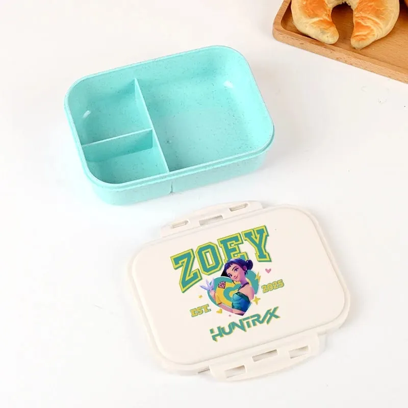 Demon Hunters Lunch Box para sa Boy Girl Cute Mira Zoey Jinu Portable Plastic Bento Box na may Dinnerware Food Fruit Container