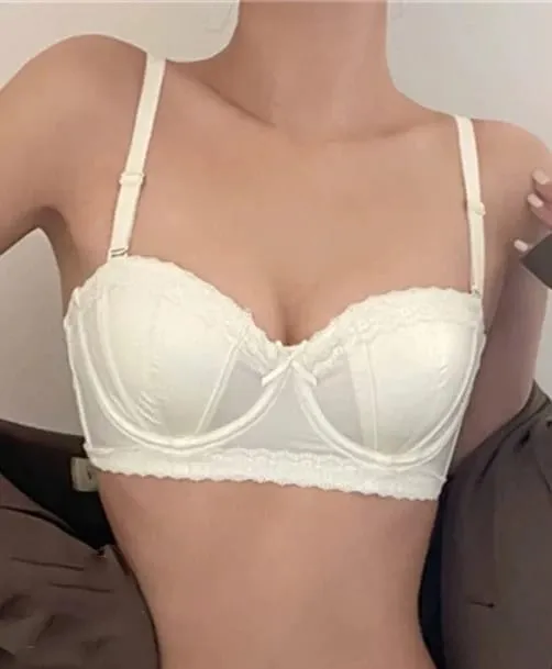 Hot Item French Inspired Minimizer Bra Women Satin Lace Thin Cup Soft Underwire Uplifting Centering Anti-Sagging Solid Comfort