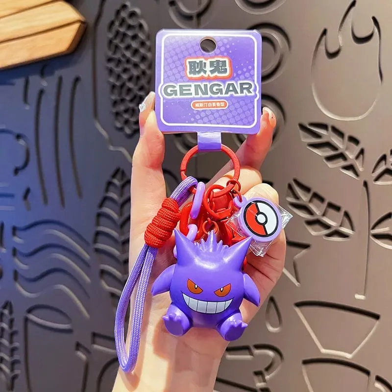 정품 포켓몬 키 체인 피카추 Gengar Sylveon Sprigatito Quaxly Fuecoco 애니메이션 액션 피규어 장난감 열쇠 고리 향수 펜던트