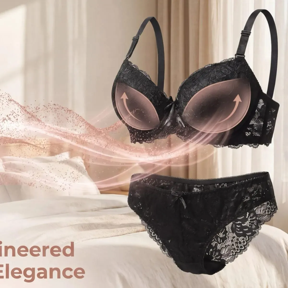 French Style Women Lingerie Set Ultra‑Thin Lace Bra Big Bust Minimizer Anti Sagging Breathable Ladies Underwear Set