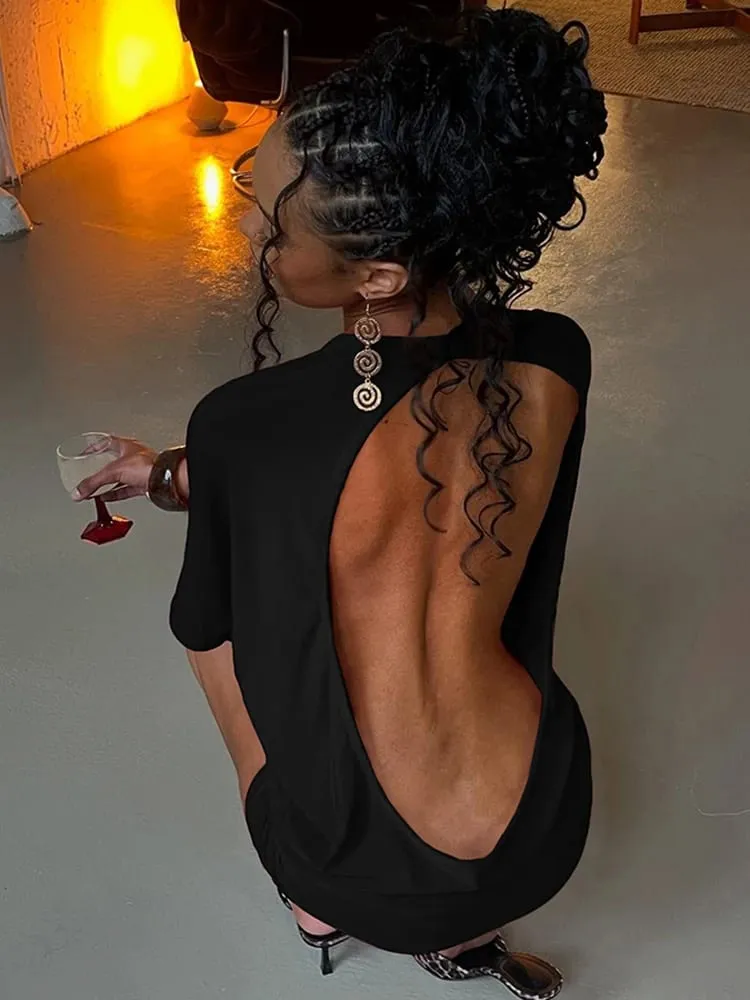 Nibber o-hals sexy backless mini-jurk dames Y2K effen trendstijl halve mouw pittige meisjes straat middernacht mode slanke outfits