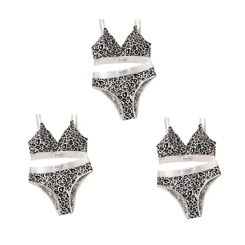 1/2/3set Women V-Neck Bra And Panties Set Low Waist Panties Female Sexy Lingerie Set Leopard Print Cotton Bra Sport Underwear