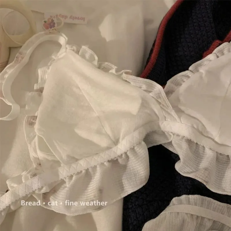 Japanese-style cute bear girl's lingerie bra set wireless for sagging small breasts thin sweet triangle cup bra set