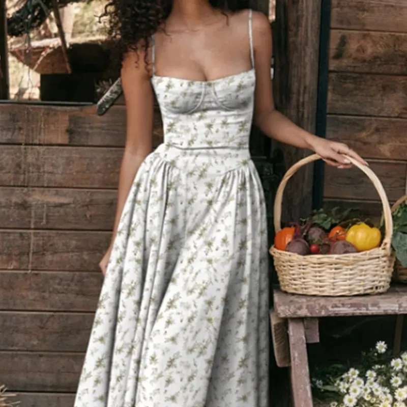Plaid Printed Spaghetti Strap Sexy A-line Dress Women 2026 Elegant Summer Dress Backless Party Midi Dress Vestidos