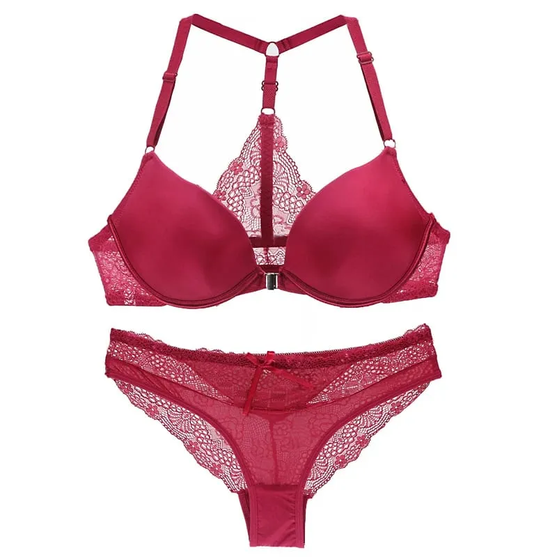 DaiNaFang New Sexy Bras Set Deep V Y-Line Straps Japan and South Korea Lace Womens Underwear ABC Cup Female Lingerie