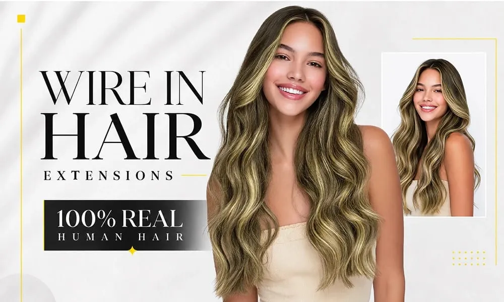 Sunmofavo Invisible Wire Halo Hair Extensions 100% Remy Human Hair Fish Line with 4 Anti-slip Secure Clips Golden Blonde Highlights Seamless Hairpiece for Women Daily Party Occasion Wear Instant Volume