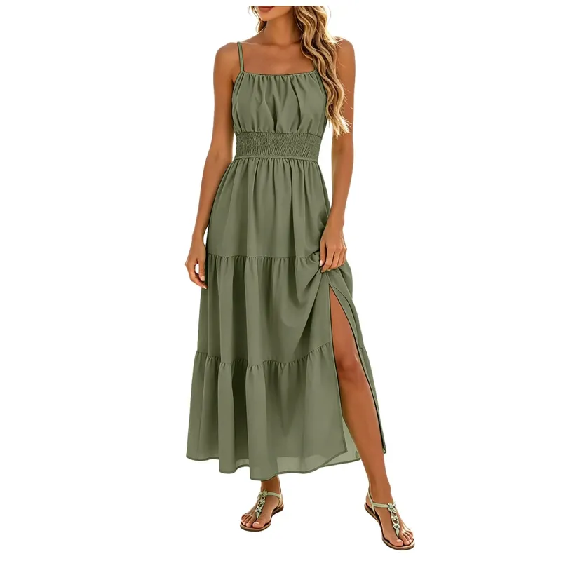 Women's Summer Chiffon Dress Elegant A-Line Double Layer Sexy Sling Dresses Summer Holiday Party Ball Gown Muer Solid Sundress