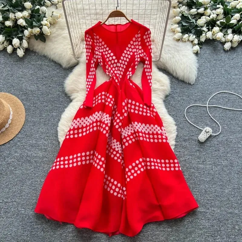 Miyake Pleated Dresses Europe New Simple Fashion Printed Elegant Large Hem Women's Lightweight Stretchy Bounce Flower Bud Dress