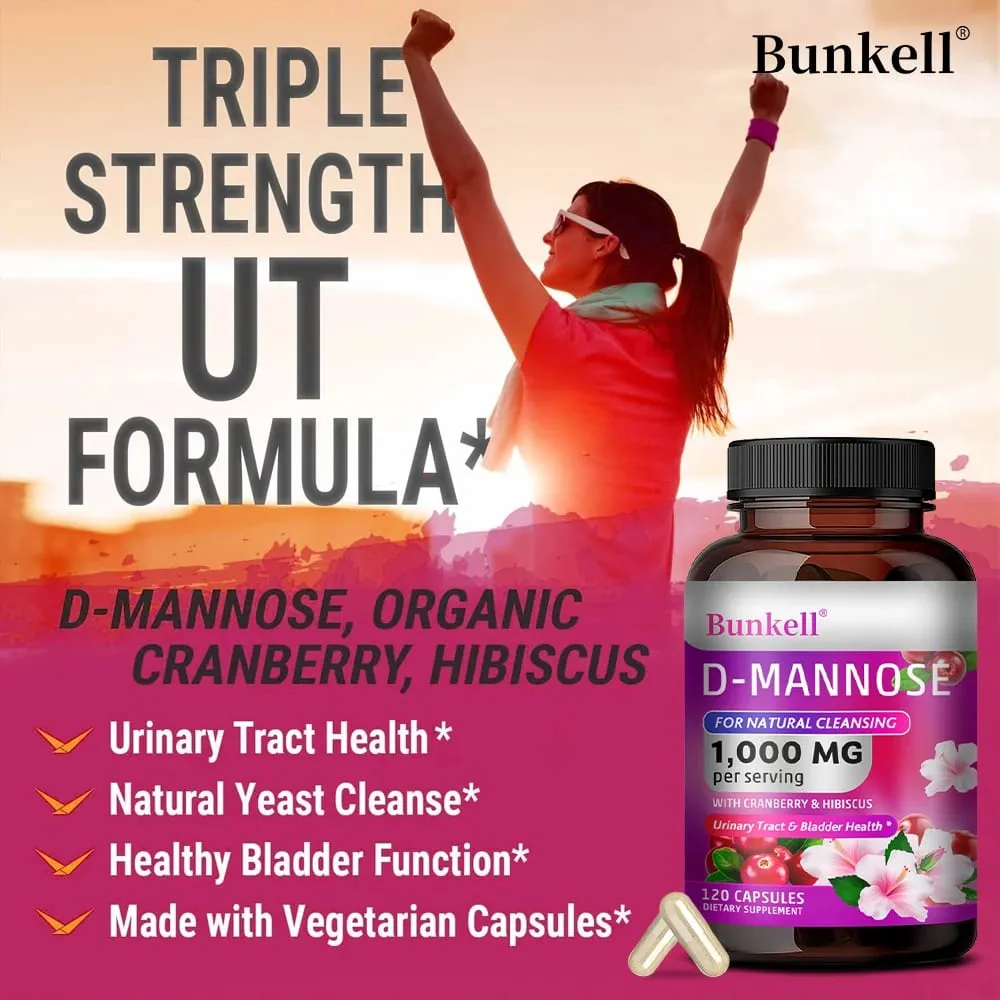 D-Mannose 1000mg Capsules - Cranberry Dandelion Hibiscus Support Urinary Tract Bladder Health Internal Cleansing & Immune