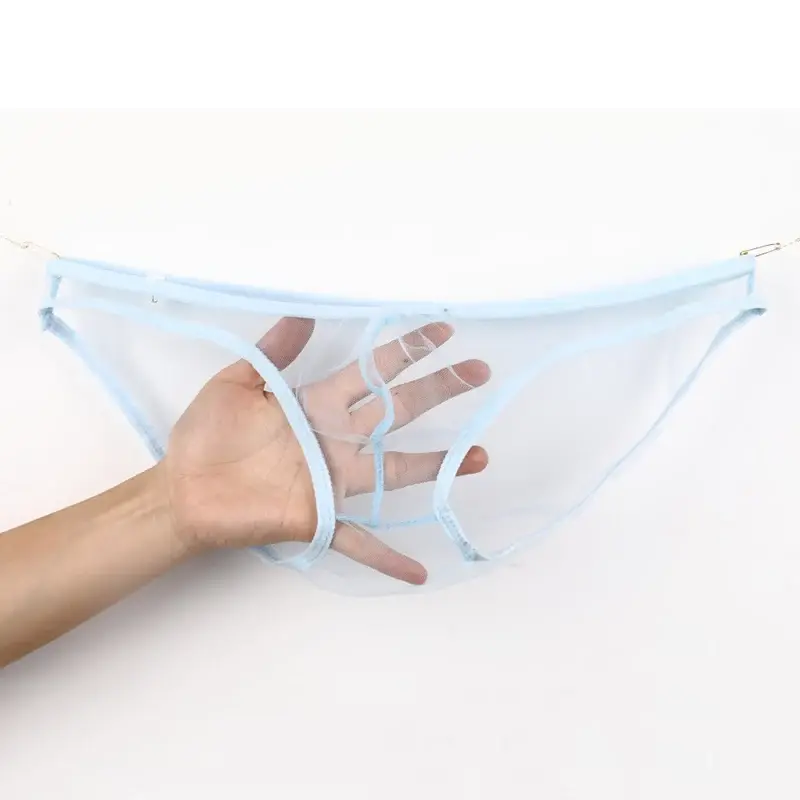 Slip da uomo in rete a vita bassa di grandi dimensioni, biancheria intima trasparente ultrasottile, con borsa convessa a U, vari colori disponibili