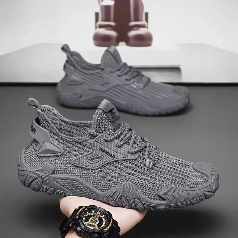 Men's Outdoor Sneakers Lace Up Breathable Mesh Comfortable Lightweight Walking Shoes Rugged Sole Daily Wear